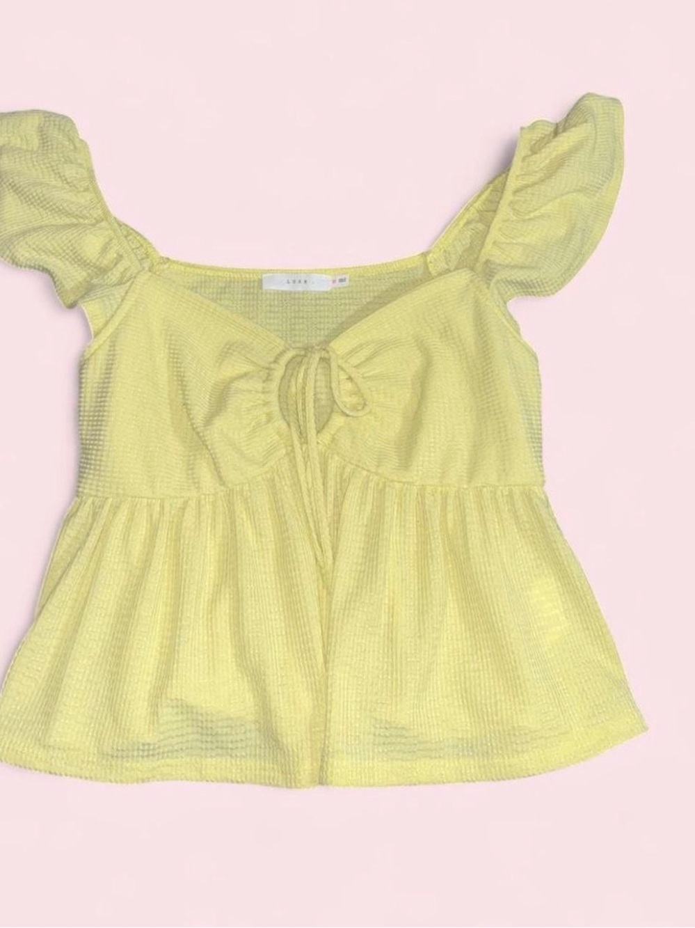 Light Yellow Tie-Front Peplum Crop Top